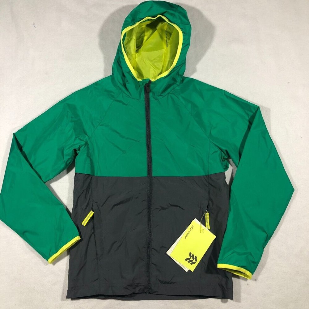 All In Motion Jacket Kids L 12/14 Target Windbreaker Vent Zip Hood Green NEW $25
